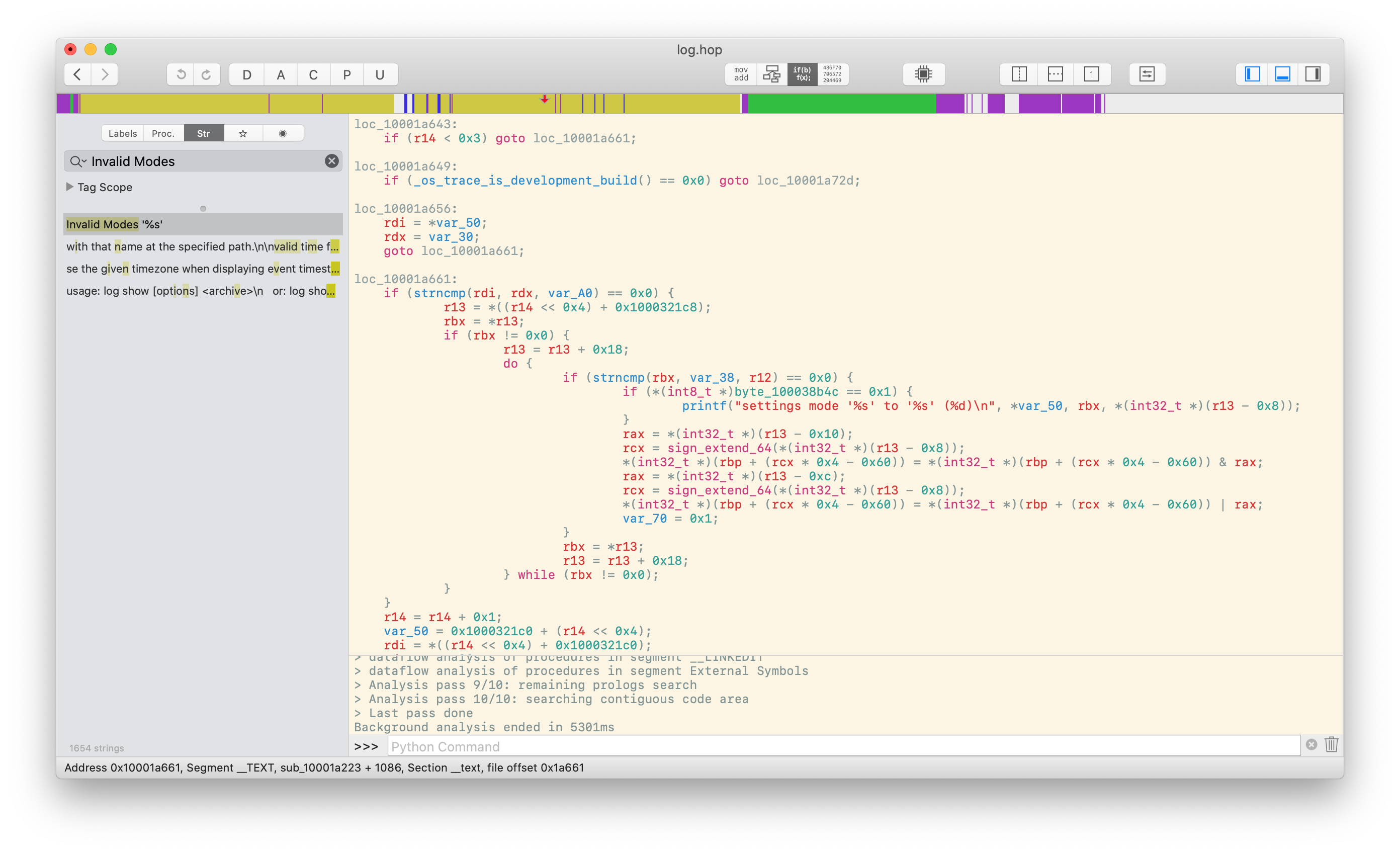 Hopper disassembly of the configuration parsing function inside of log